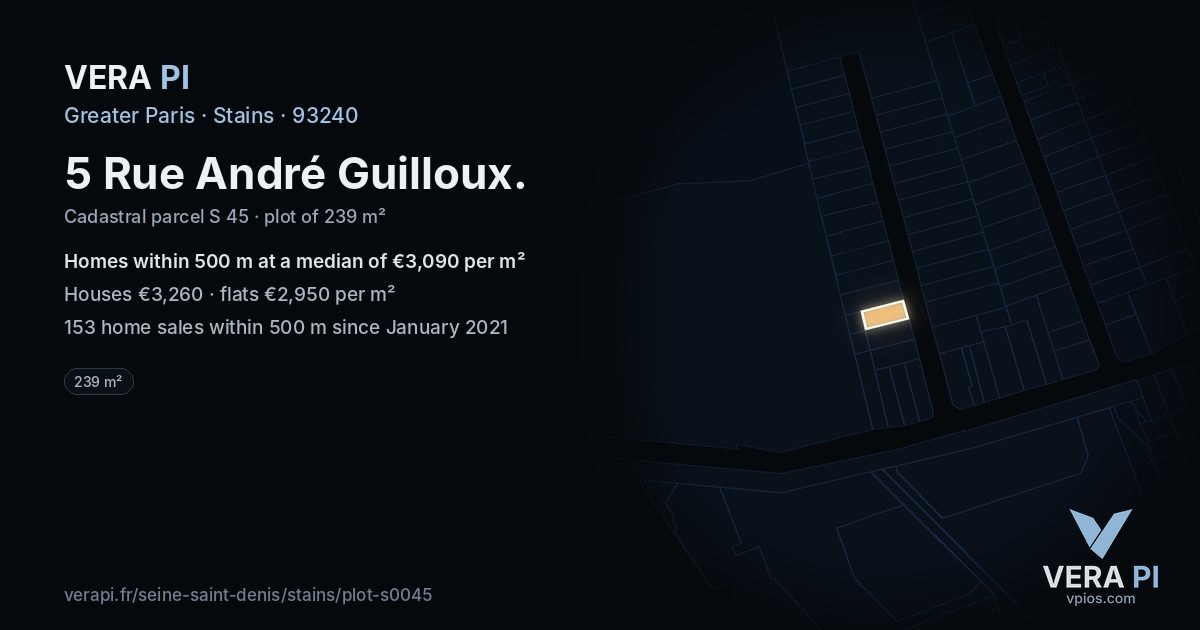 5 Rue André Guilloux, Stains at night – the plot lit, the parcels around coloured by the prices near them
