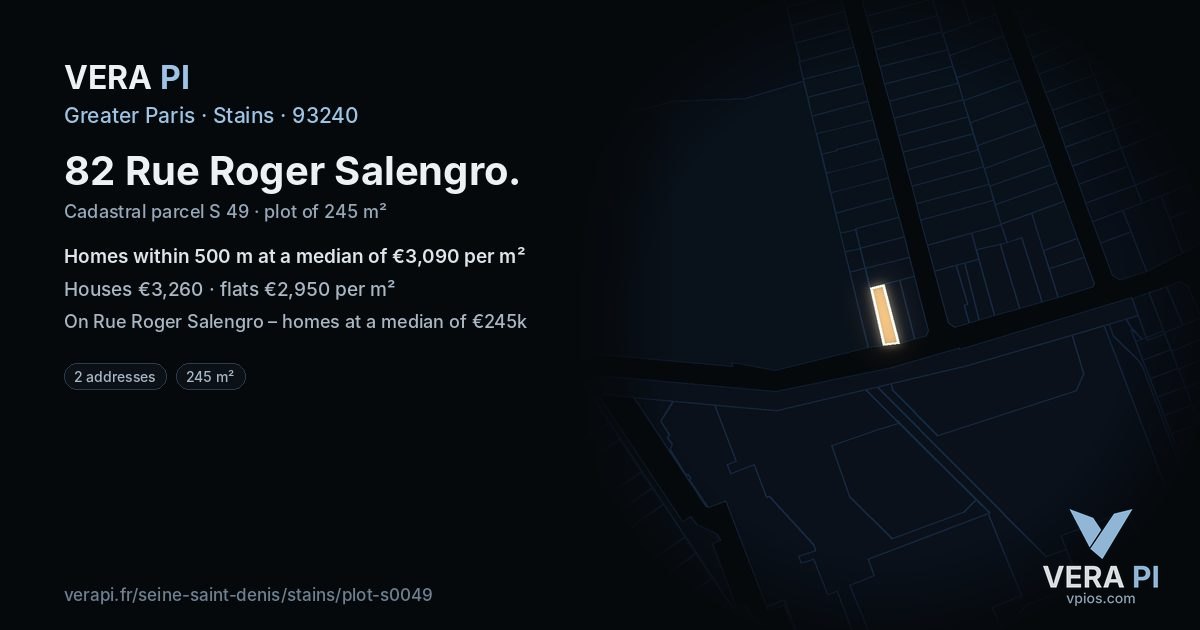 82 Rue Roger Salengro, Stains at night – the plot lit, the parcels around coloured by the prices near them