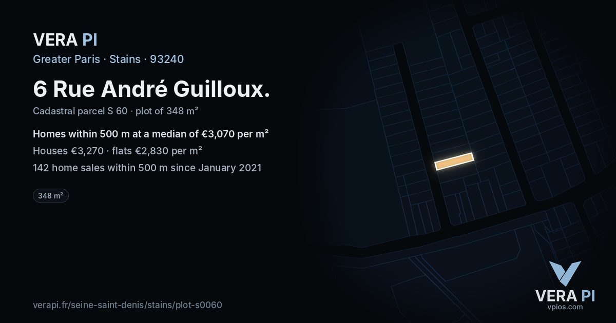 6 Rue André Guilloux, Stains at night – the plot lit, the parcels around coloured by the prices near them