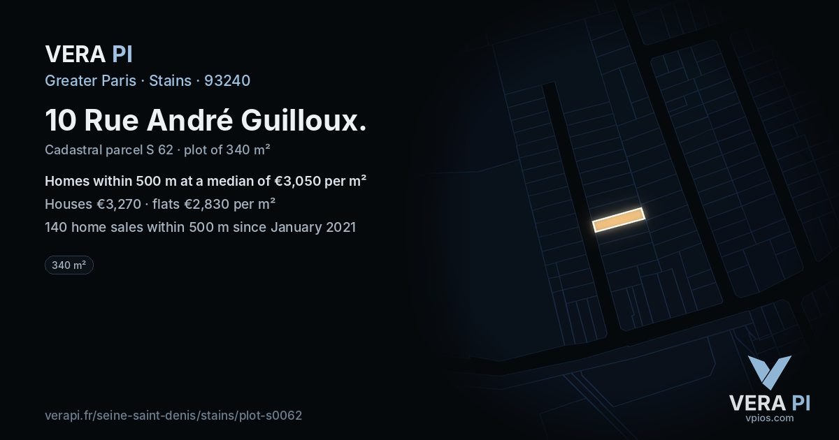 10 Rue André Guilloux, Stains at night – the plot lit, the parcels around coloured by the prices near them