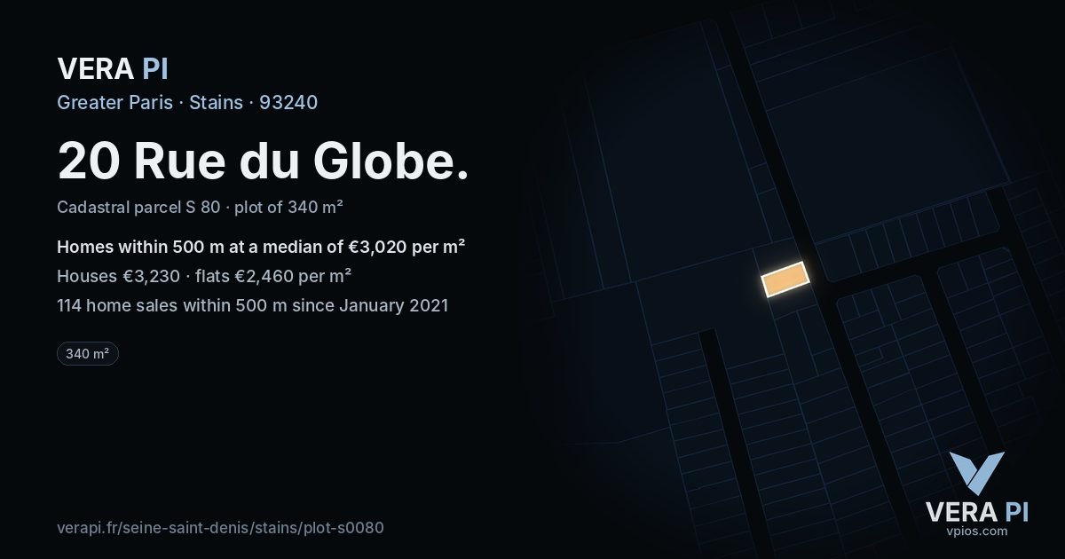 20 Rue du Globe, Stains at night – the plot lit, the parcels around coloured by the prices near them