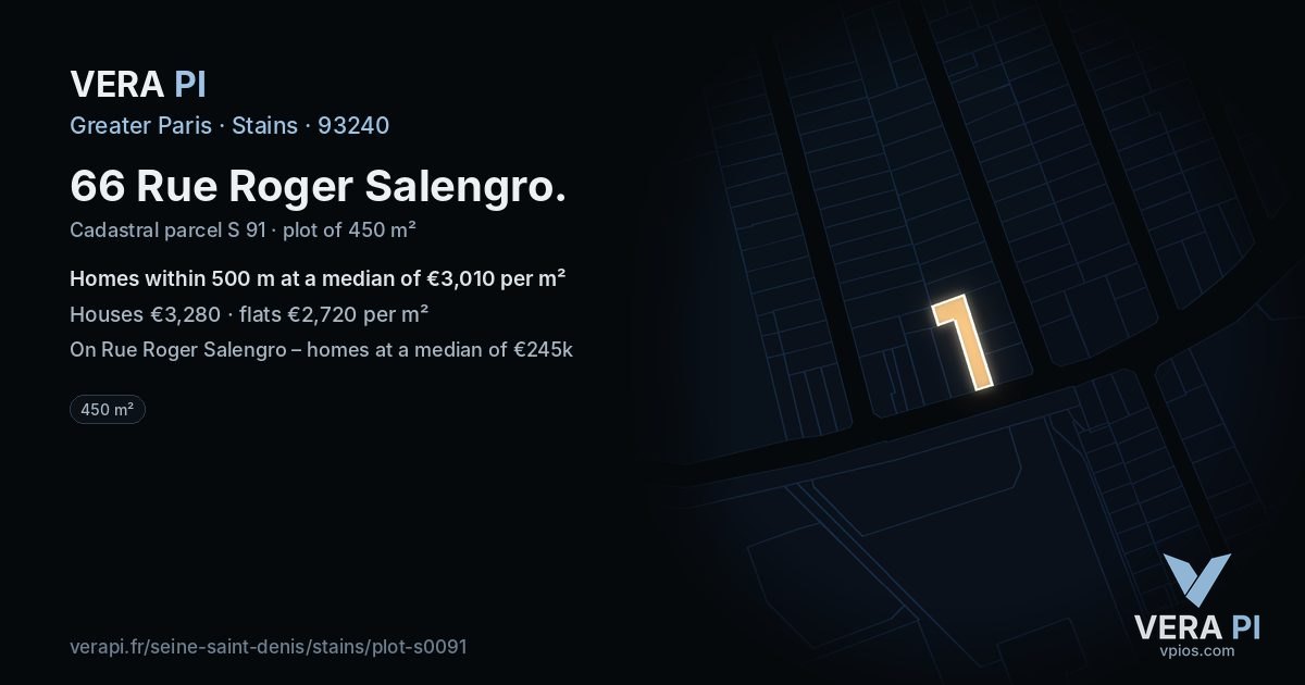 66 Rue Roger Salengro, Stains at night – the plot lit, the parcels around coloured by the prices near them