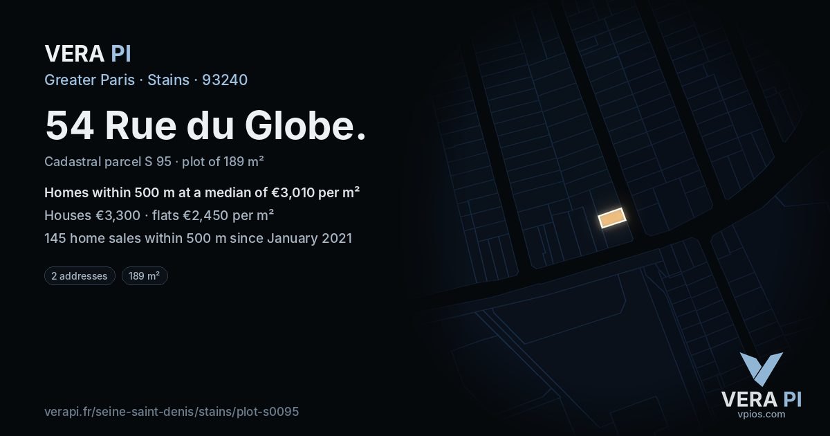 54 Rue du Globe, Stains at night – the plot lit, the parcels around coloured by the prices near them
