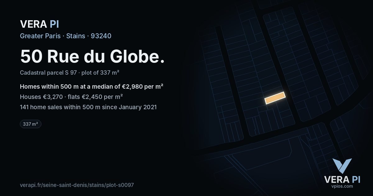 50 Rue du Globe, Stains at night – the plot lit, the parcels around coloured by the prices near them