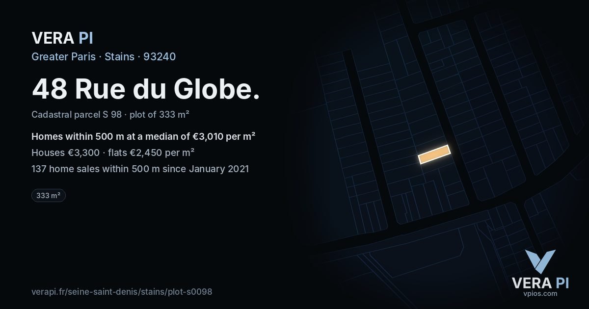 48 Rue du Globe, Stains at night – the plot lit, the parcels around coloured by the prices near them