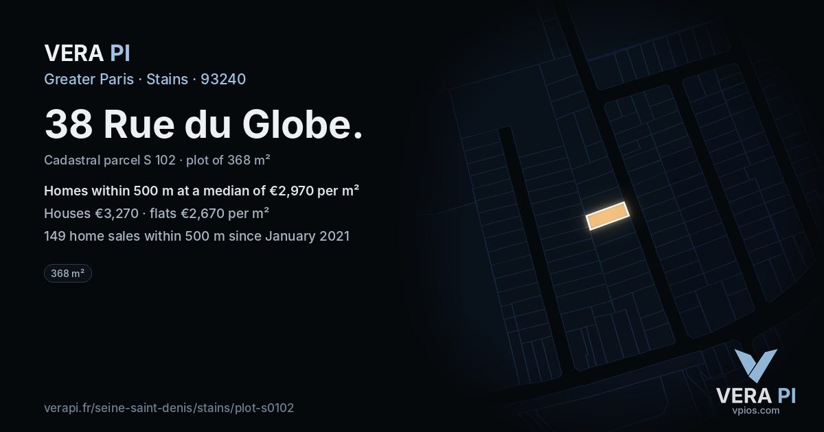 38 Rue du Globe, Stains at night – the plot lit, the parcels around coloured by the prices near them