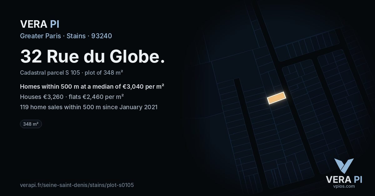 32 Rue du Globe, Stains at night – the plot lit, the parcels around coloured by the prices near them