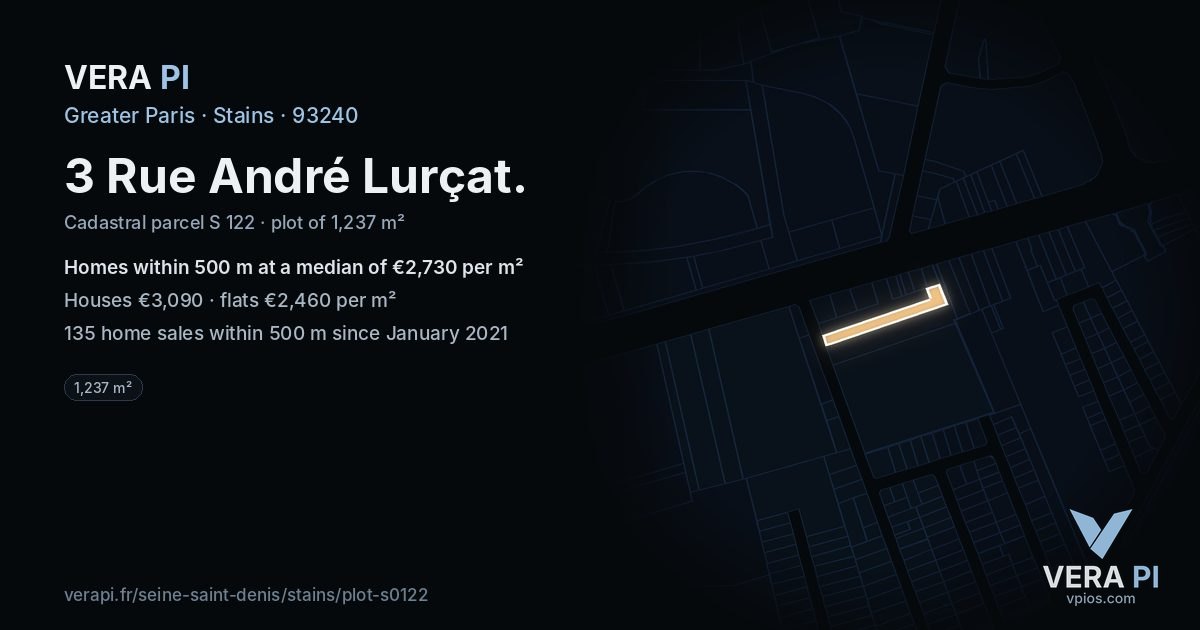 3 Rue André Lurçat, Stains at night – the plot lit, the parcels around coloured by the prices near them