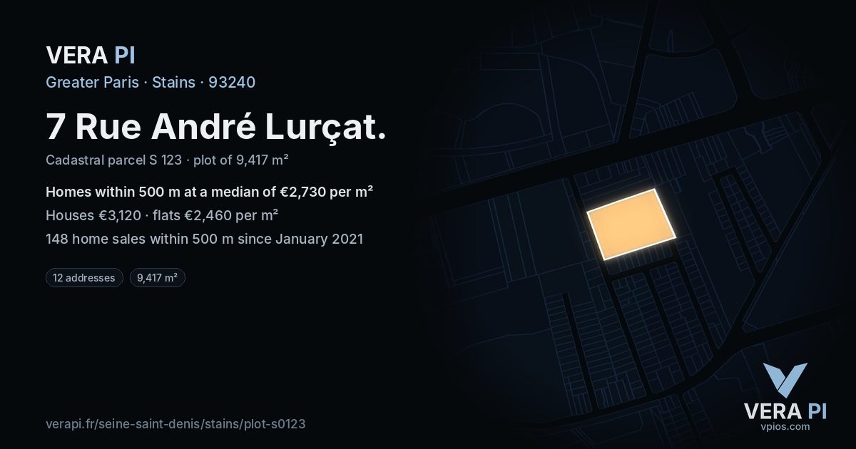 7 Rue André Lurçat, Stains at night – the plot lit, the parcels around coloured by the prices near them