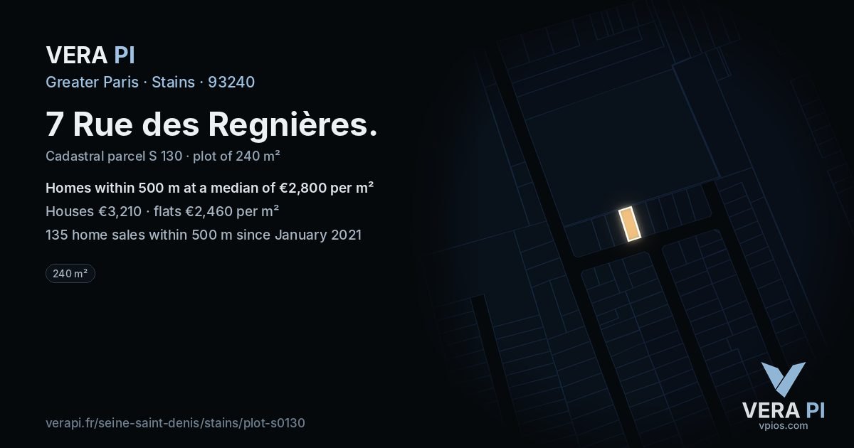 7 Rue des Regnières, Stains at night – the plot lit, the parcels around coloured by the prices near them
