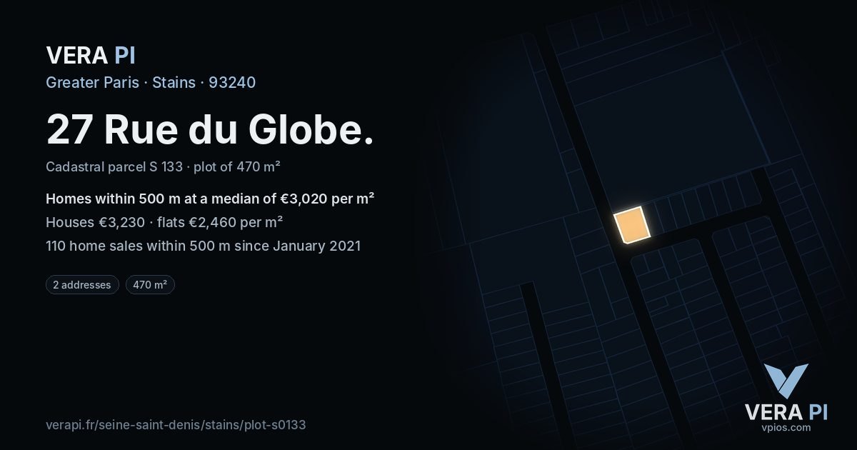 27 Rue du Globe, Stains at night – the plot lit, the parcels around coloured by the prices near them