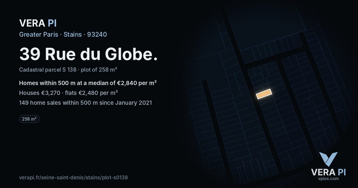 39 Rue du Globe, Stains at night – the plot lit, the parcels around coloured by the prices near them