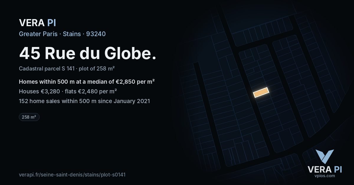 45 Rue du Globe, Stains at night – the plot lit, the parcels around coloured by the prices near them