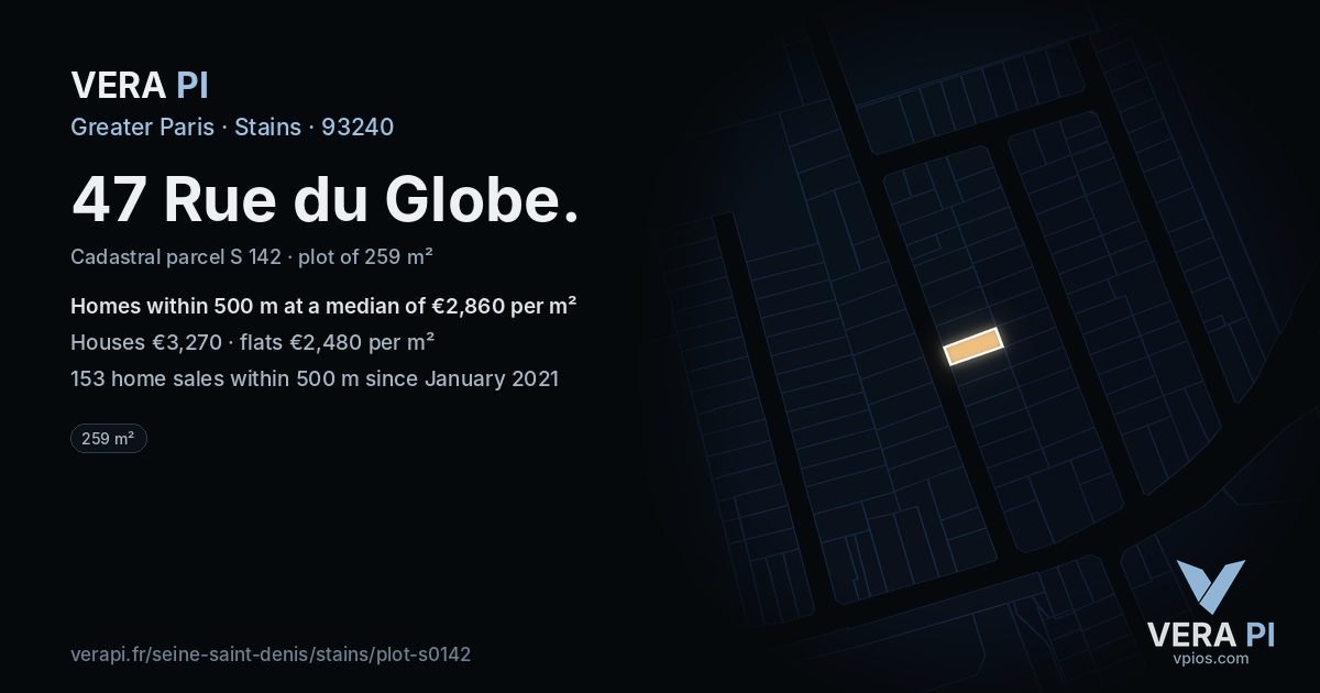 47 Rue du Globe, Stains at night – the plot lit, the parcels around coloured by the prices near them