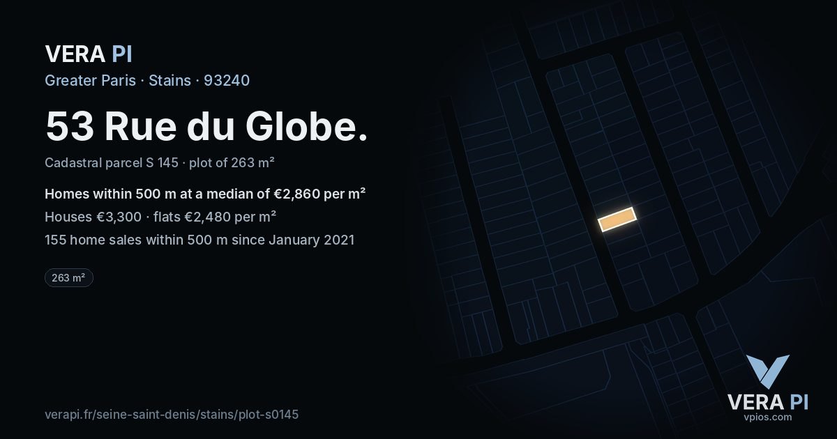 53 Rue du Globe, Stains at night – the plot lit, the parcels around coloured by the prices near them