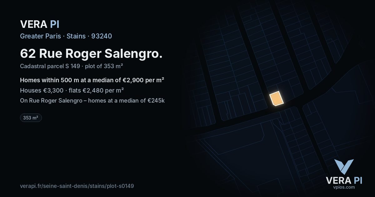 62 Rue Roger Salengro, Stains at night – the plot lit, the parcels around coloured by the prices near them