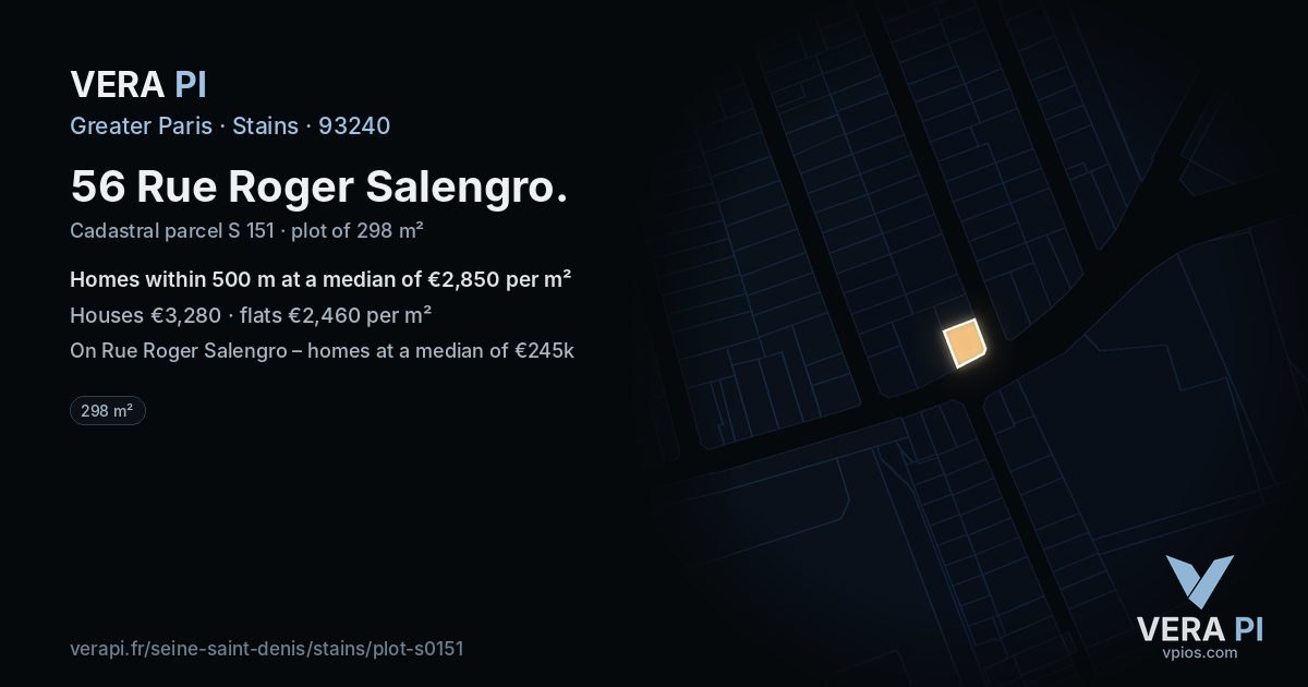 56 Rue Roger Salengro, Stains at night – the plot lit, the parcels around coloured by the prices near them