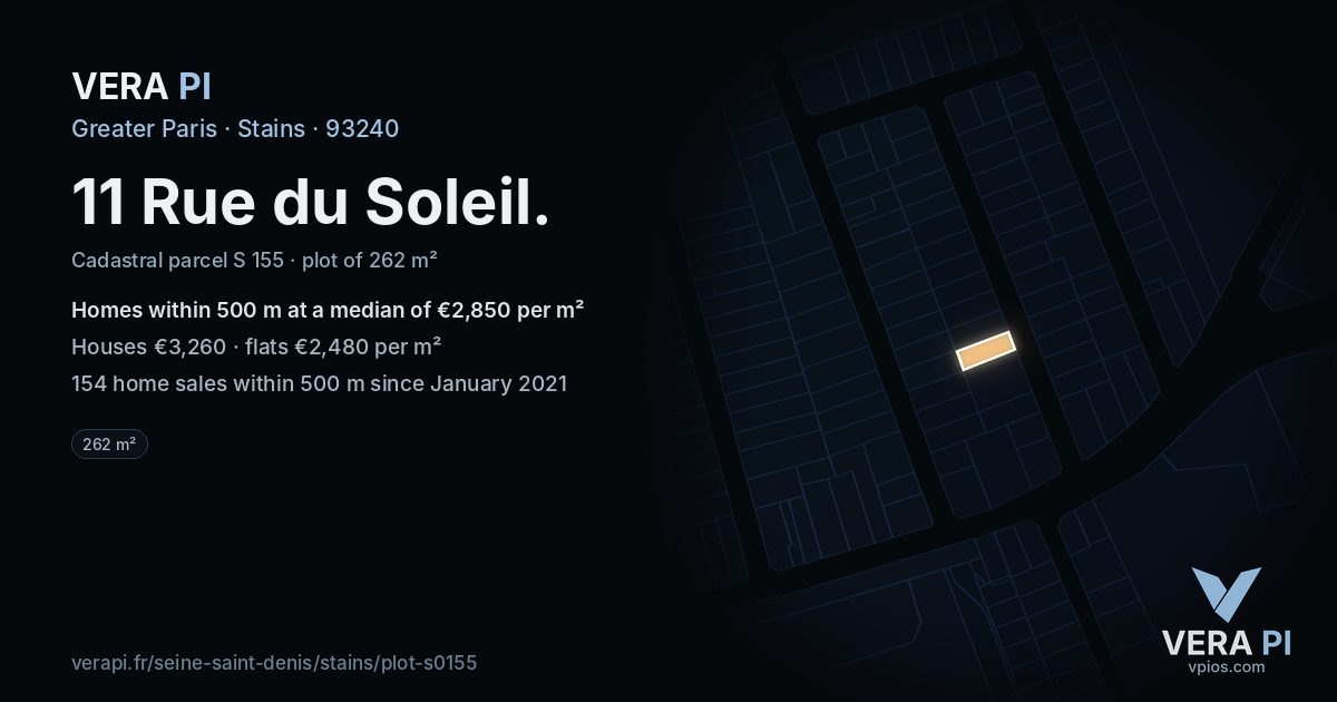 11 Rue du Soleil, Stains at night – the plot lit, the parcels around coloured by the prices near them
