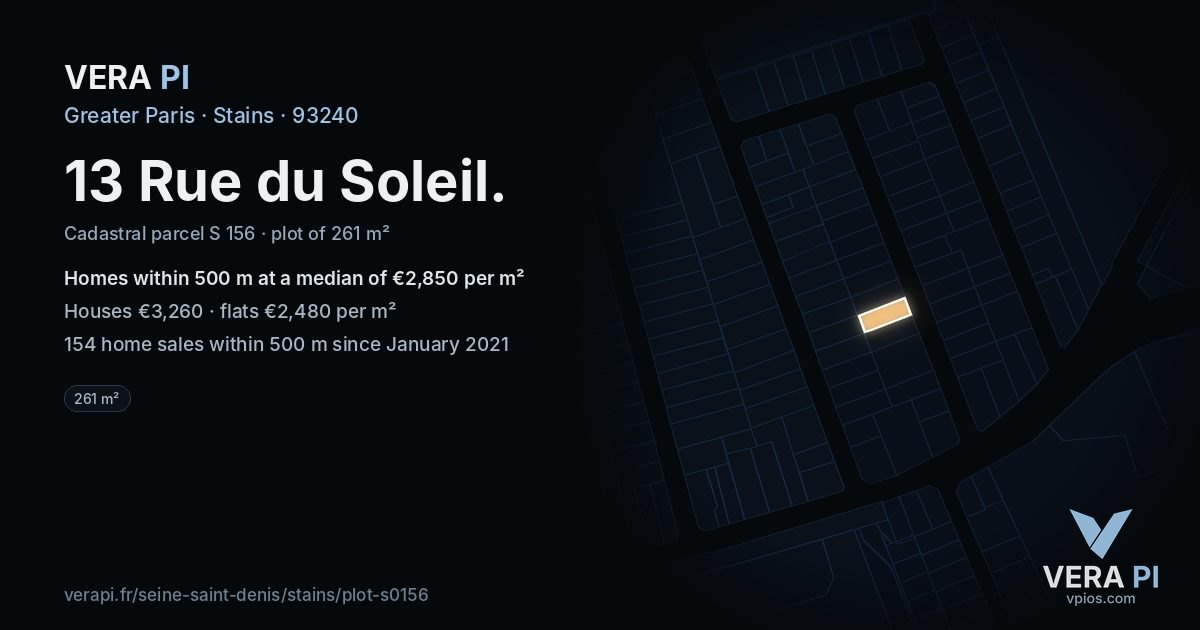 13 Rue du Soleil, Stains at night – the plot lit, the parcels around coloured by the prices near them