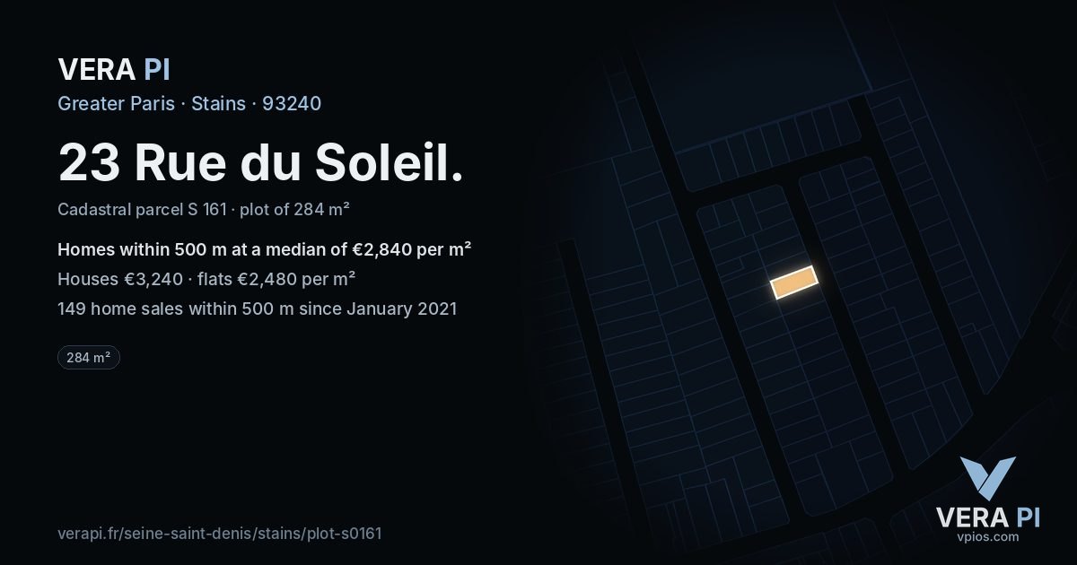 23 Rue du Soleil, Stains at night – the plot lit, the parcels around coloured by the prices near them
