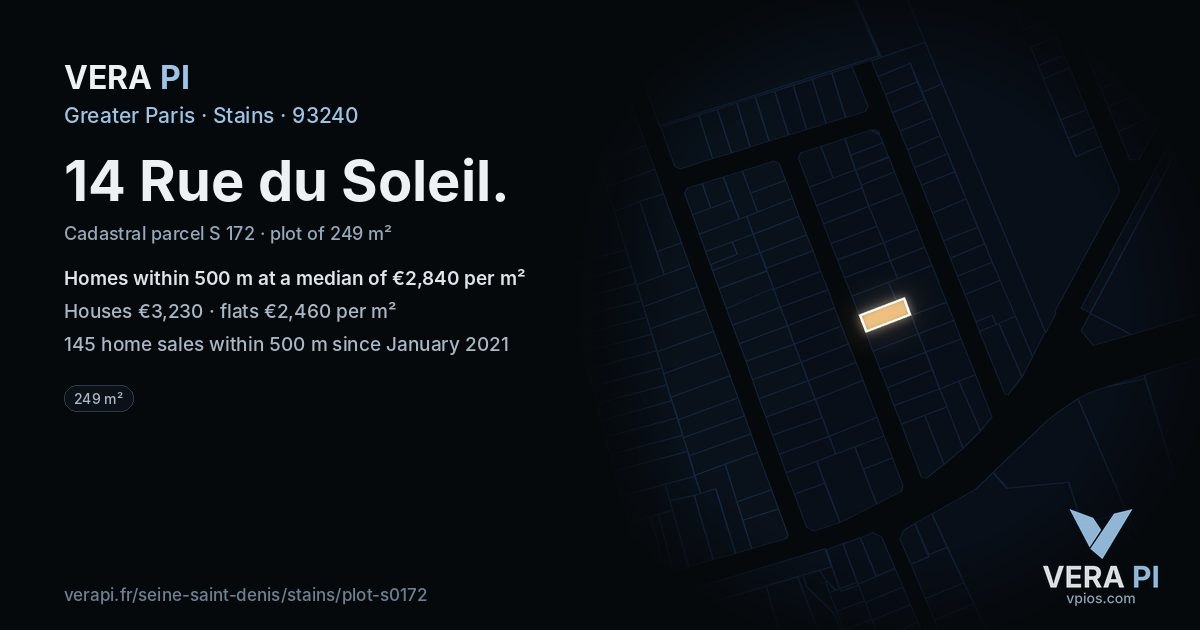14 Rue du Soleil, Stains at night – the plot lit, the parcels around coloured by the prices near them