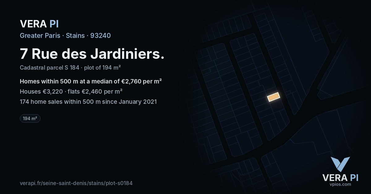 7 Rue des Jardiniers, Stains at night – the plot lit, the parcels around coloured by the prices near them