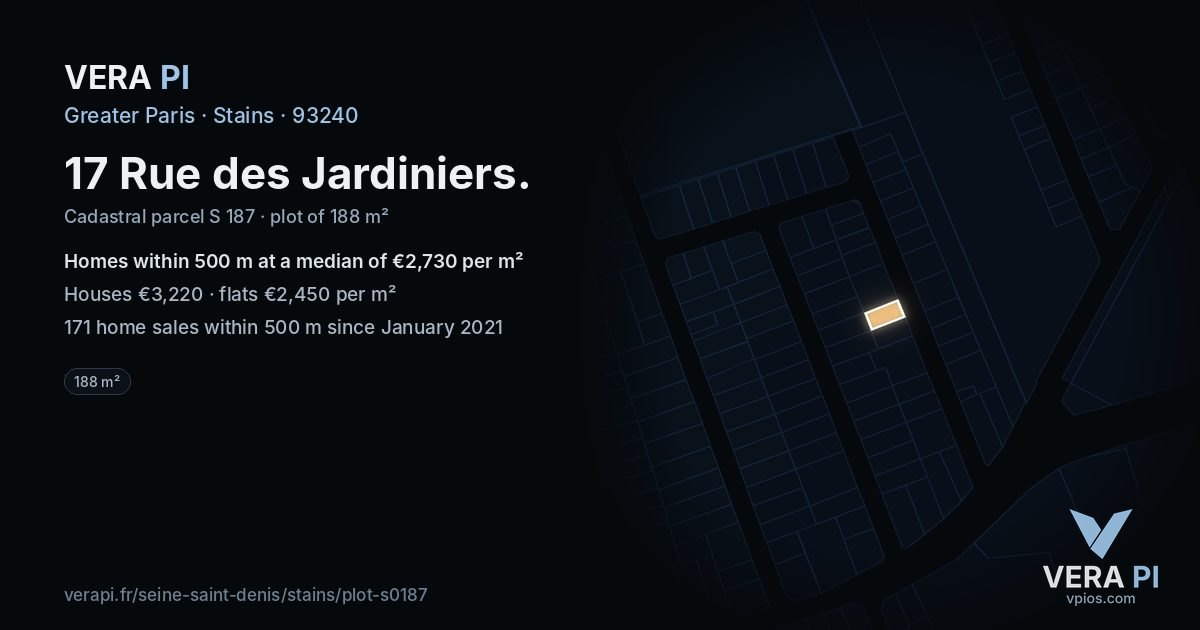 17 Rue des Jardiniers, Stains at night – the plot lit, the parcels around coloured by the prices near them