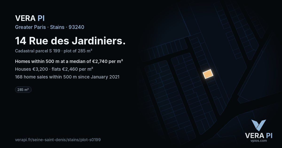 14 Rue des Jardiniers, Stains at night – the plot lit, the parcels around coloured by the prices near them