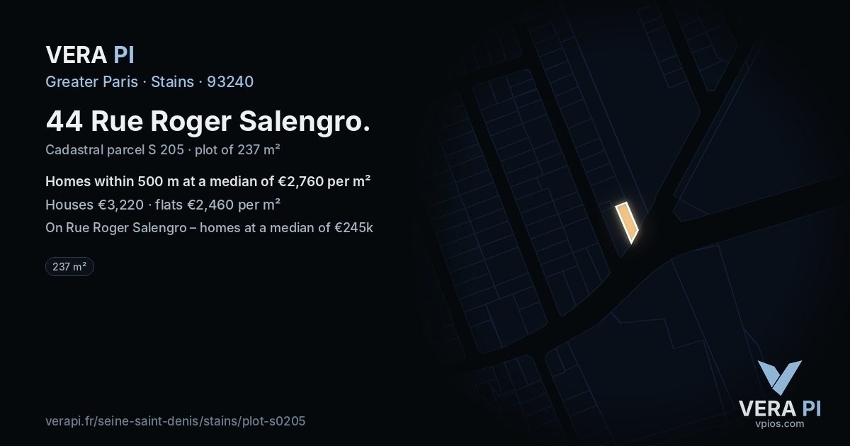 44 Rue Roger Salengro, Stains at night – the plot lit, the parcels around coloured by the prices near them