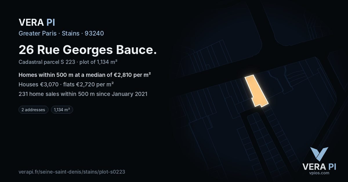 26 Rue Georges Bauce, Stains at night – the plot lit, the parcels around coloured by the prices near them