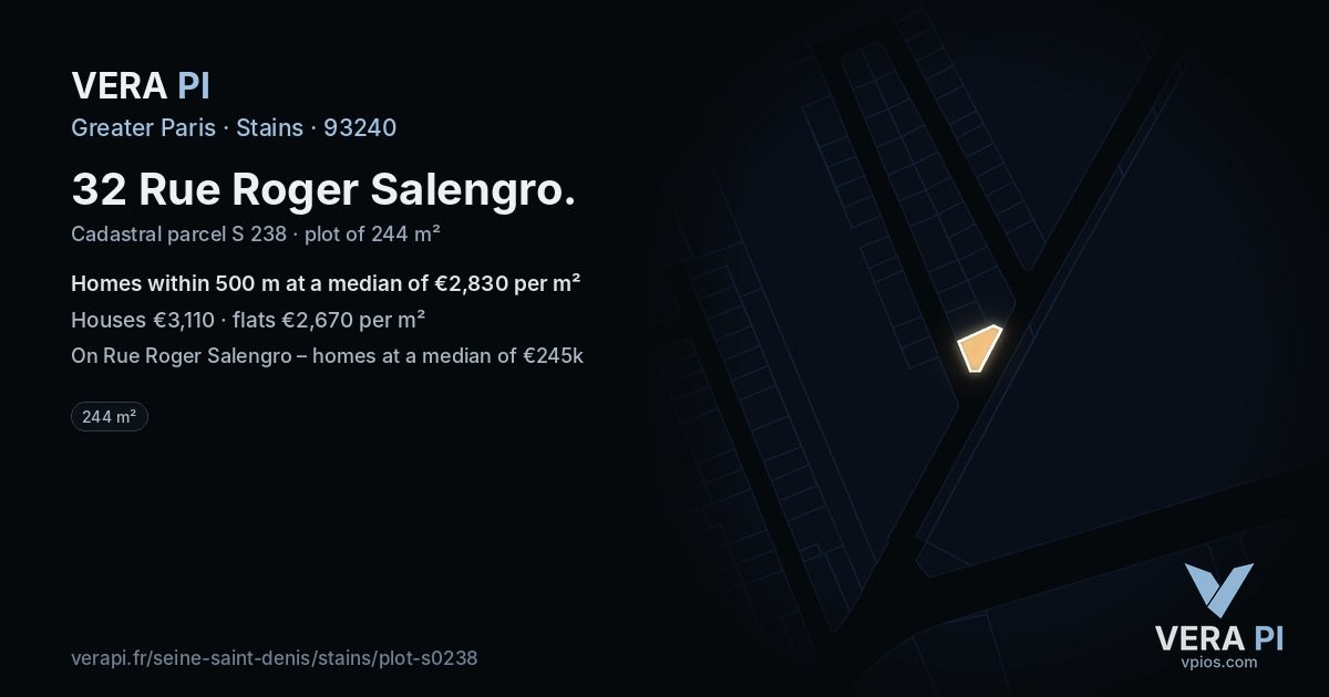 32 Rue Roger Salengro, Stains at night – the plot lit, the parcels around coloured by the prices near them