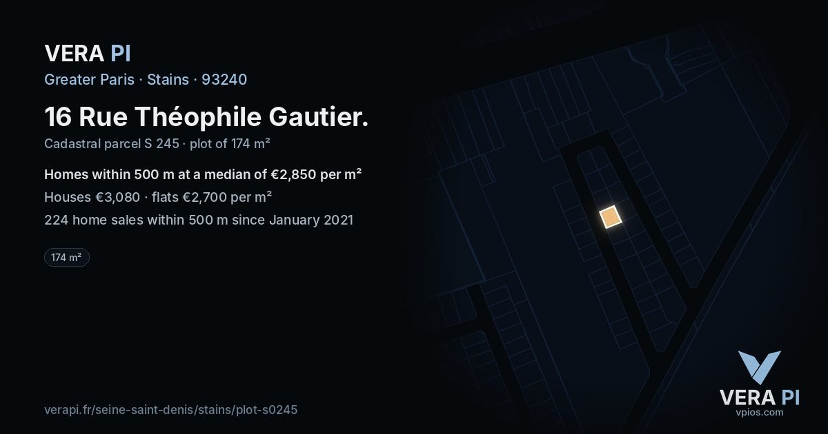 16 Rue Théophile Gautier, Stains at night – the plot lit, the parcels around coloured by the prices near them