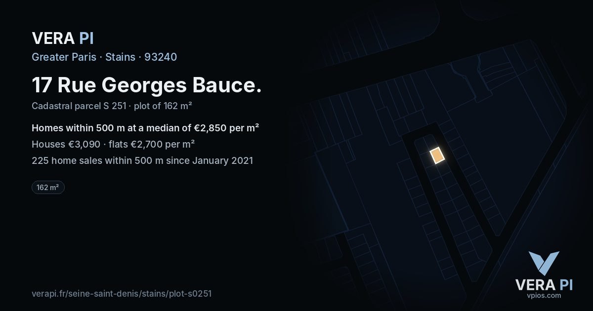 17 Rue Georges Bauce, Stains at night – the plot lit, the parcels around coloured by the prices near them
