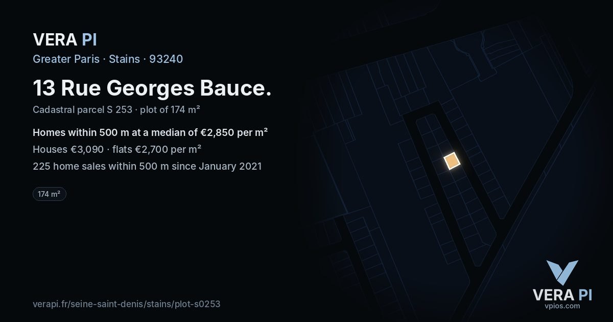 13 Rue Georges Bauce, Stains at night – the plot lit, the parcels around coloured by the prices near them
