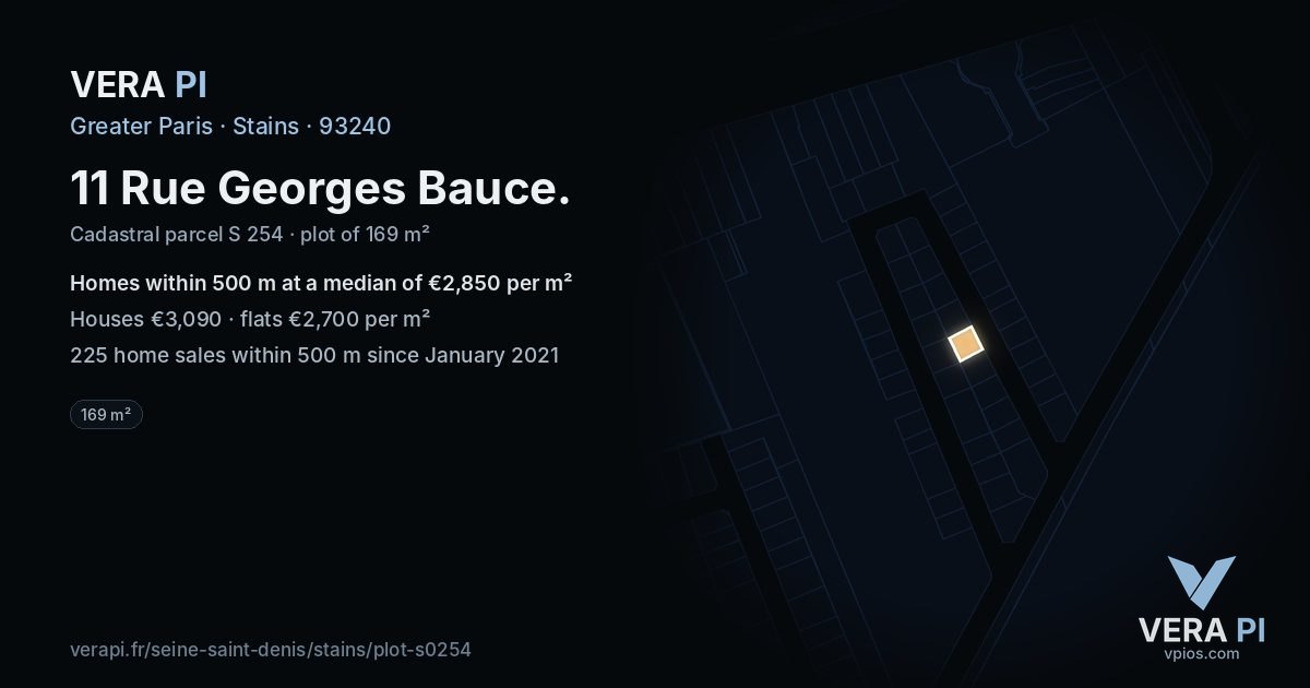 11 Rue Georges Bauce, Stains at night – the plot lit, the parcels around coloured by the prices near them
