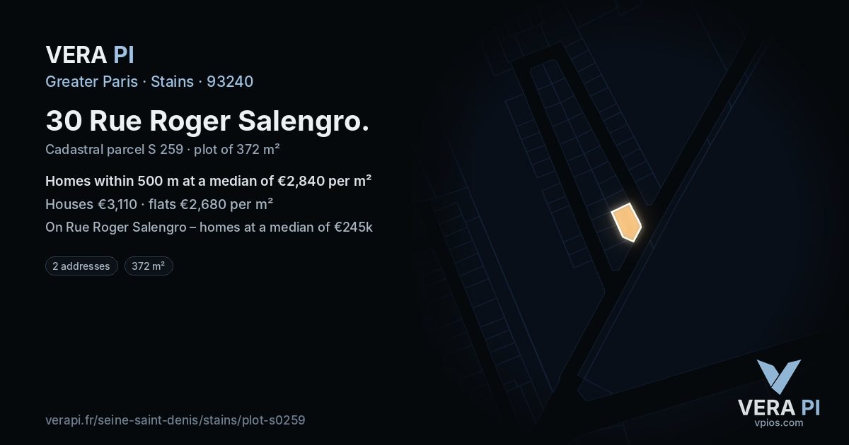 30 Rue Roger Salengro, Stains at night – the plot lit, the parcels around coloured by the prices near them