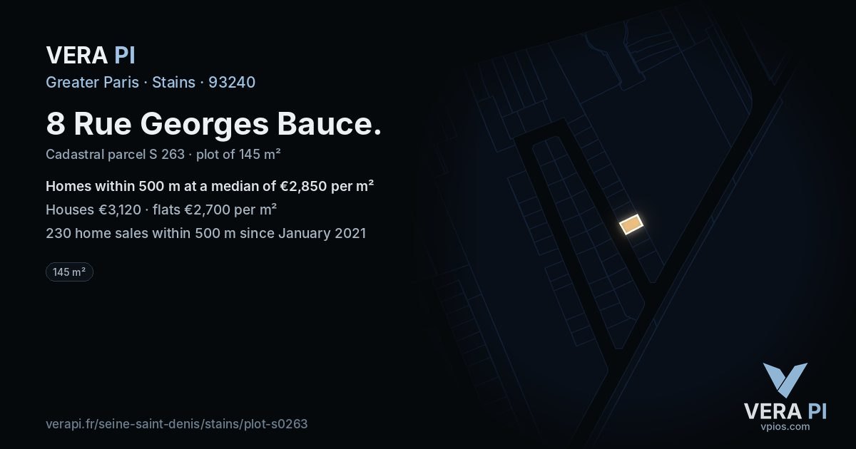 8 Rue Georges Bauce, Stains at night – the plot lit, the parcels around coloured by the prices near them