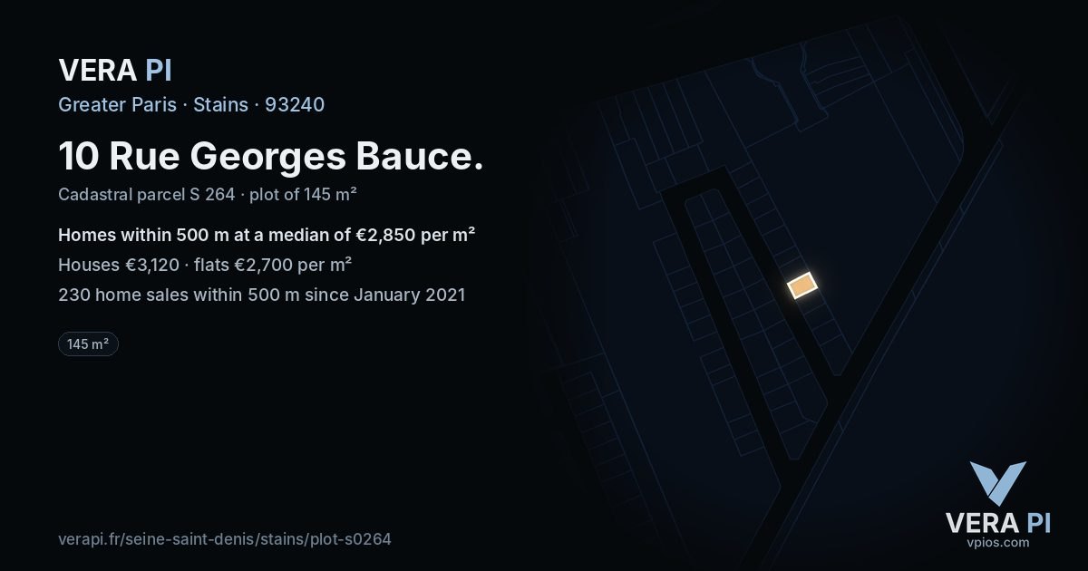 10 Rue Georges Bauce, Stains at night – the plot lit, the parcels around coloured by the prices near them