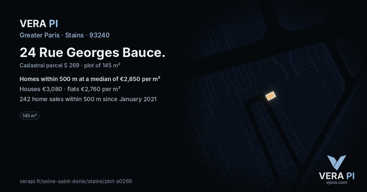 24 Rue Georges Bauce, Stains at night – the plot lit, the parcels around coloured by the prices near them