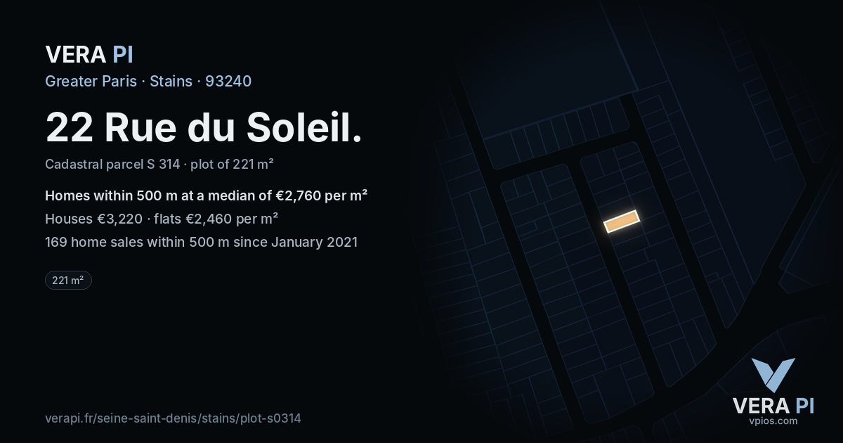 22 Rue du Soleil, Stains at night – the plot lit, the parcels around coloured by the prices near them