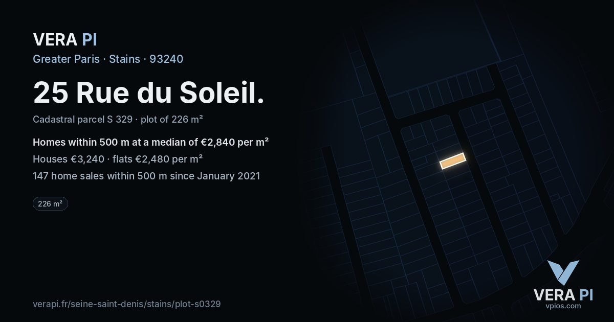 25 Rue du Soleil, Stains at night – the plot lit, the parcels around coloured by the prices near them