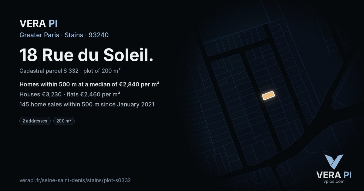 18 Rue du Soleil, Stains at night – the plot lit, the parcels around coloured by the prices near them
