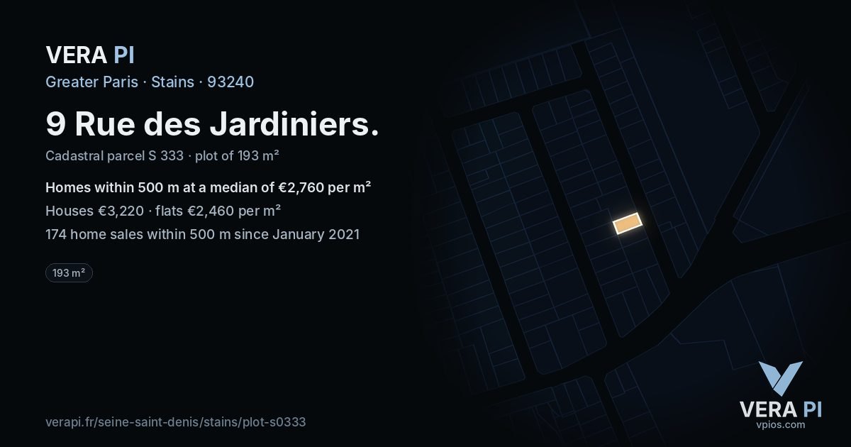 9 Rue des Jardiniers, Stains at night – the plot lit, the parcels around coloured by the prices near them