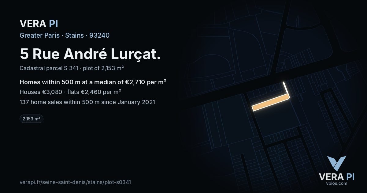 5 Rue André Lurçat, Stains at night – the plot lit, the parcels around coloured by the prices near them