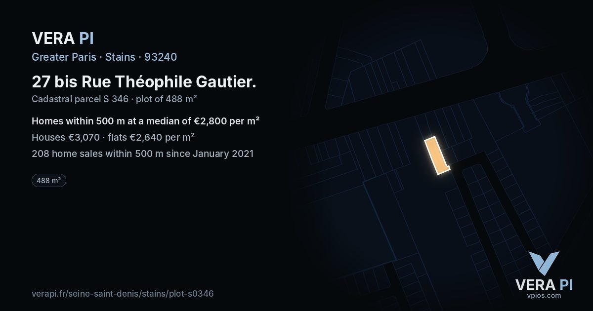 27 bis Rue Théophile Gautier, Stains at night – the plot lit, the parcels around coloured by the prices near them