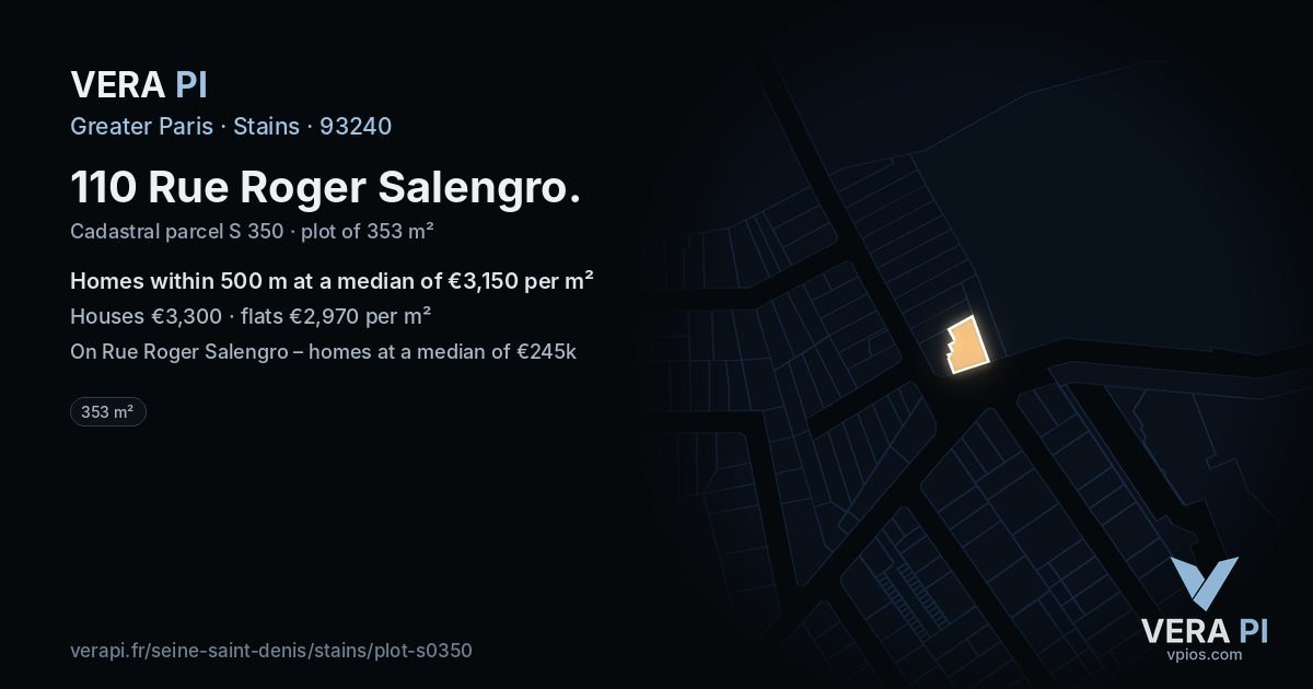 110 Rue Roger Salengro, Stains at night – the plot lit, the parcels around coloured by the prices near them