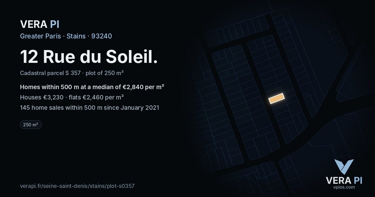 12 Rue du Soleil, Stains at night – the plot lit, the parcels around coloured by the prices near them