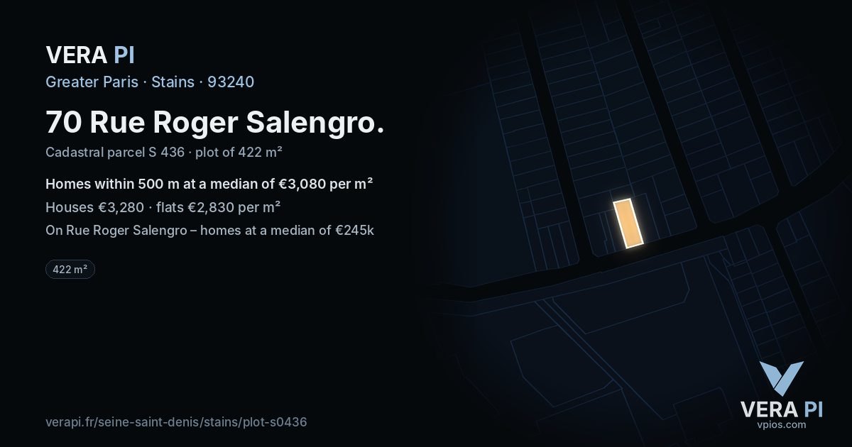 70 Rue Roger Salengro, Stains at night – the plot lit, the parcels around coloured by the prices near them