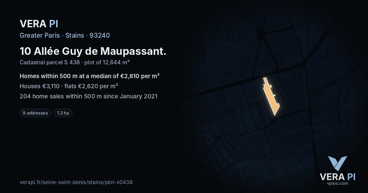 10 Allée Guy de Maupassant, Stains at night – the plot lit, the parcels around coloured by the prices near them