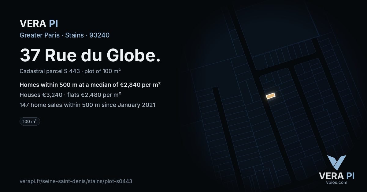 37 Rue du Globe, Stains at night – the plot lit, the parcels around coloured by the prices near them
